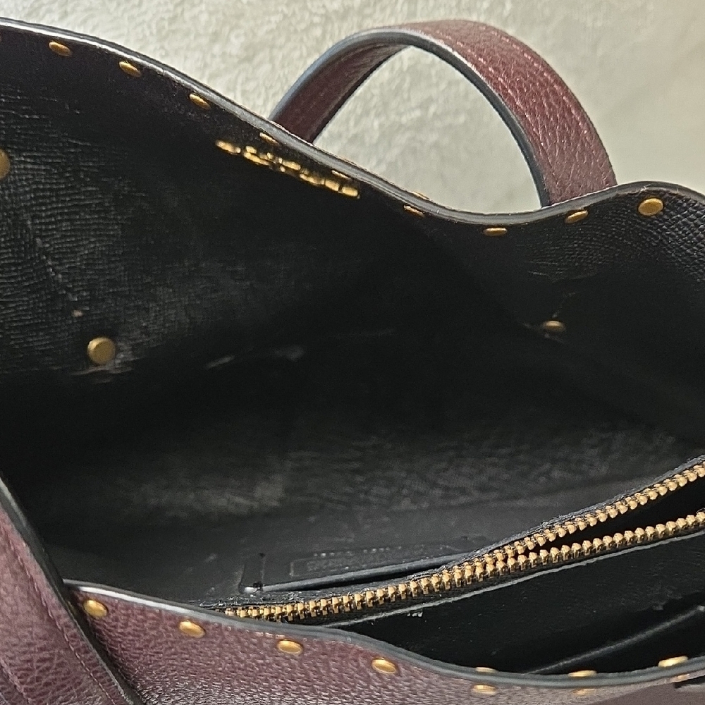 Coach Dark Brown/Oxblood Studded Leather Charlie Carryall Tote - Picture 16 of 16